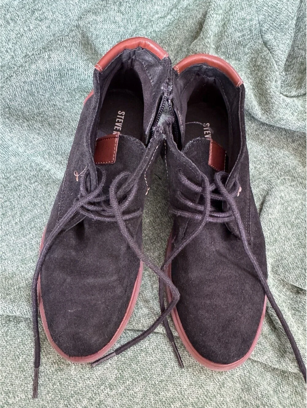 Steve Madden Kids Black Leather Chukka Ankle Boots Lace Up Side Zip US 2